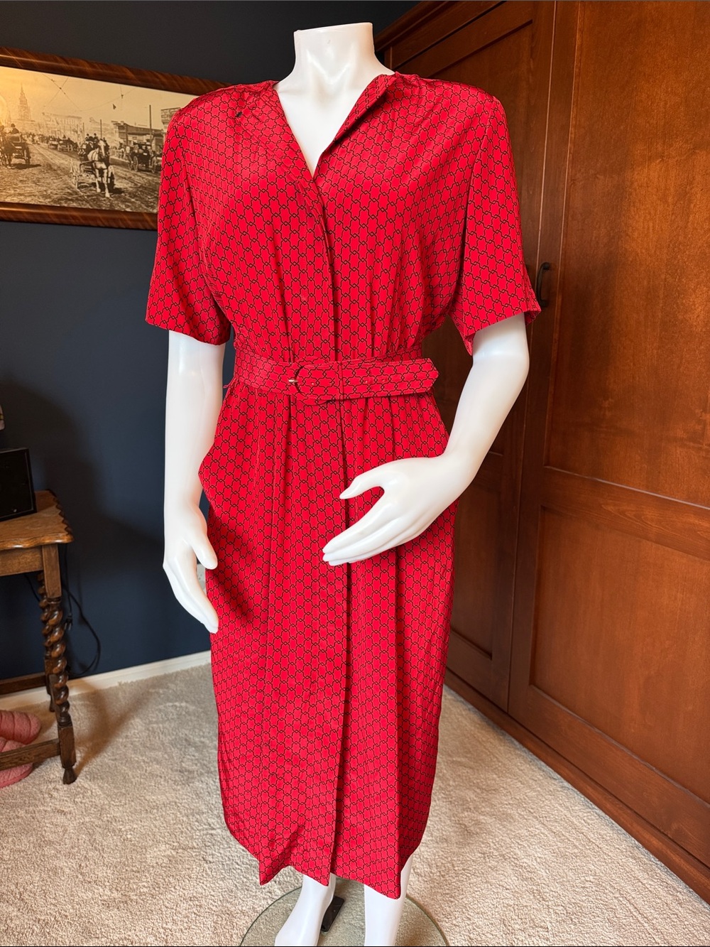 Vintage Red Liz Claiborne Belted Secretary Dress